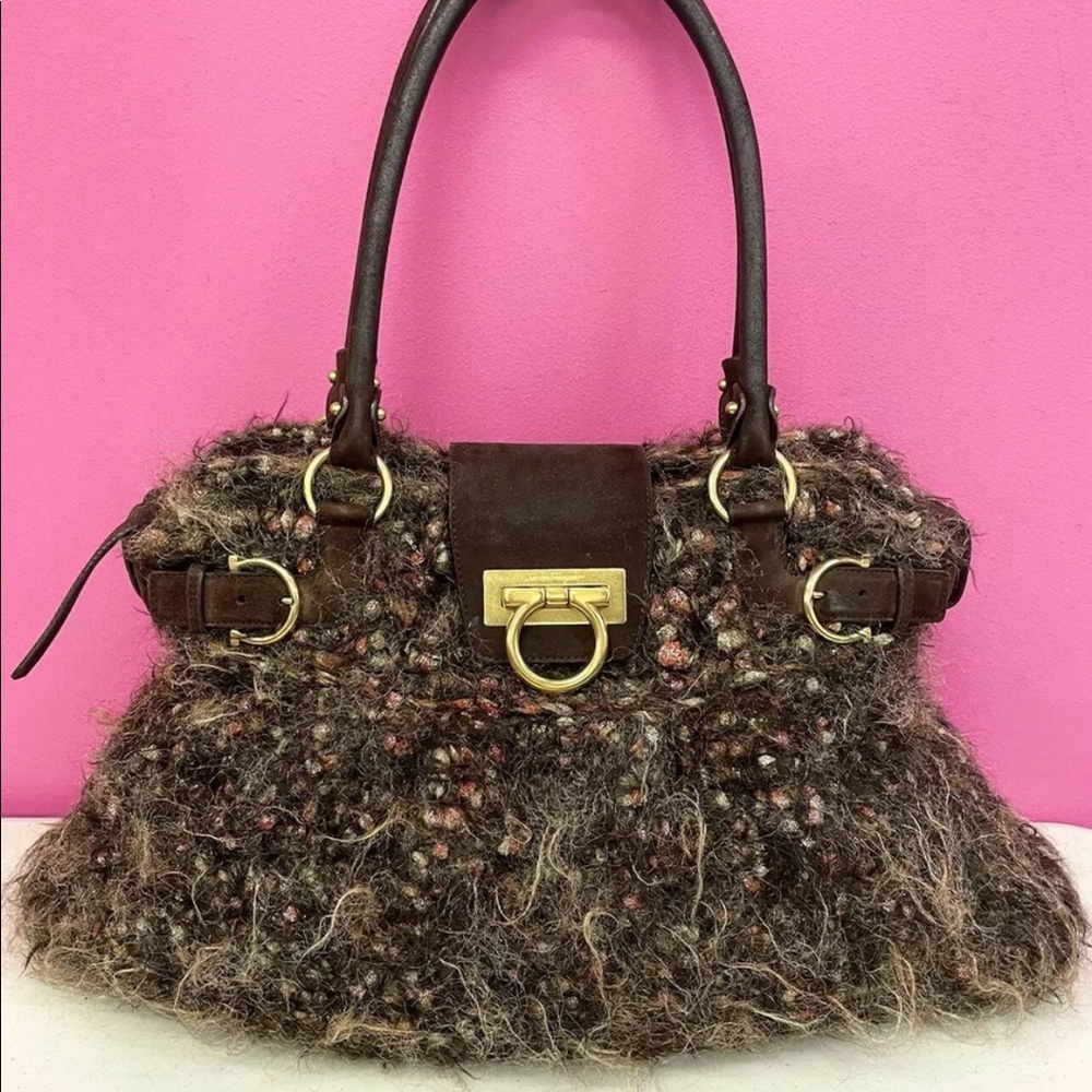 $1,200 Authentic Unique SALVATORE FERRAGAMO Luxe Mohair Knit Bag